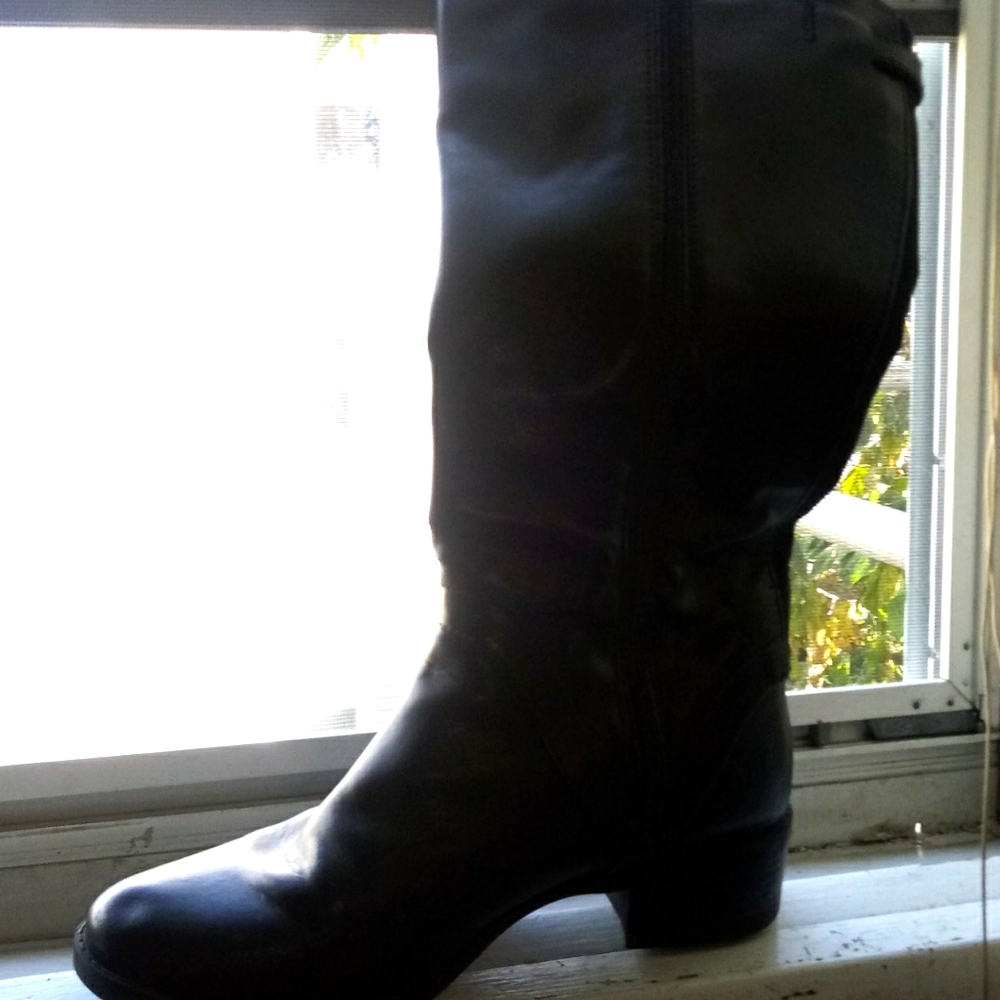 Black knee high leather boots